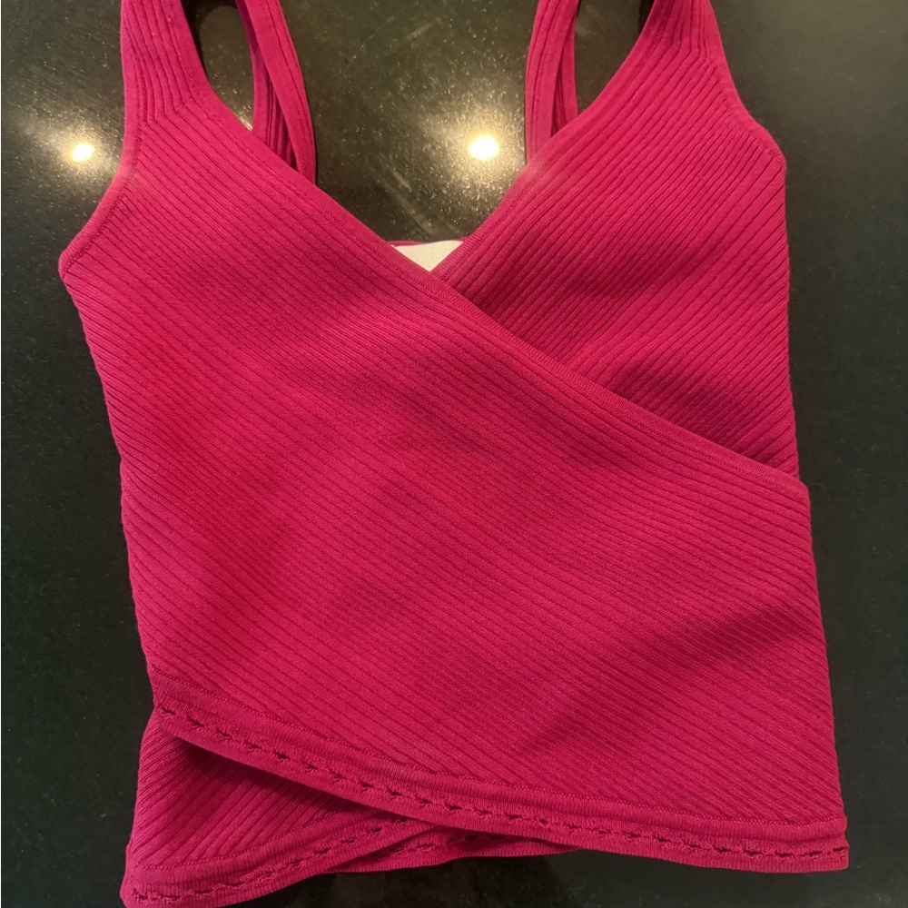 Jonathan Simkhai Ribbed Burgundy Wrap Top